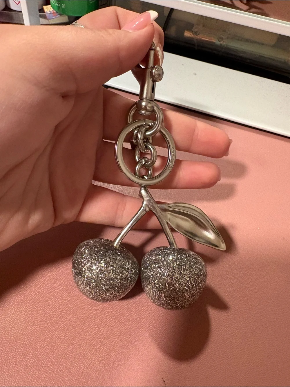 Coach Silver Glitter Cherry Key Charm